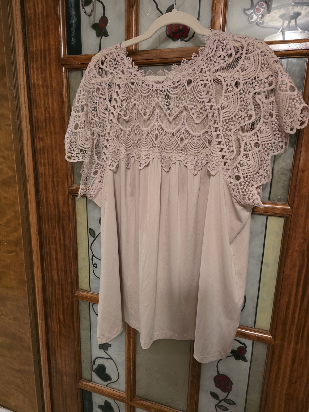Lace Yoke Blouse in Blush Pink